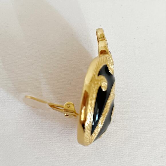 DIOR Vintage Art Nouveau Large Black Onyx Enamel Earring Pendant  Pin Brooch - Picture 7 of 11